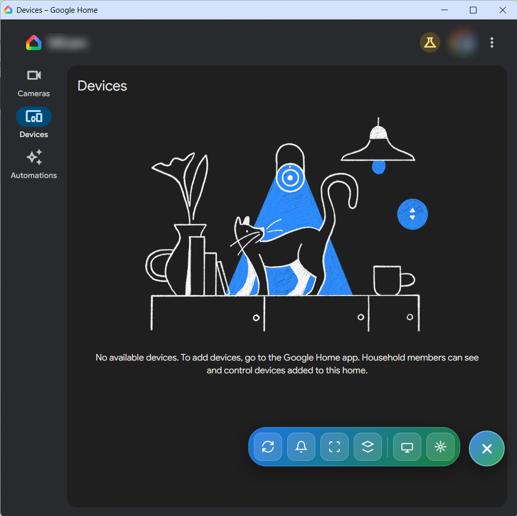 Floating toolbar in Google Home Web